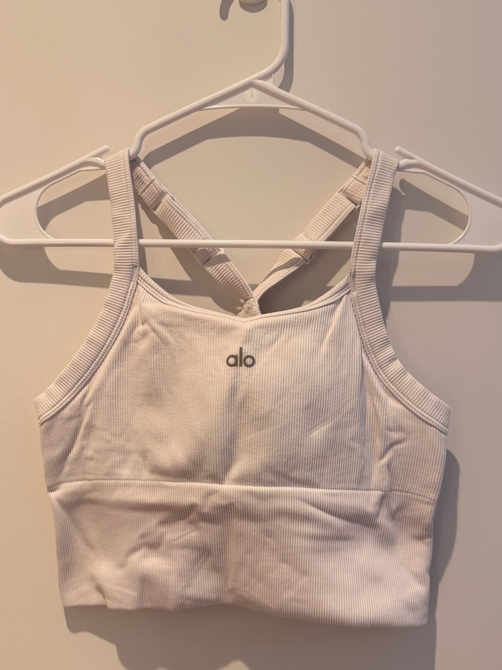 ALO Yoga Cream Ribbed Racerback Sports Bra